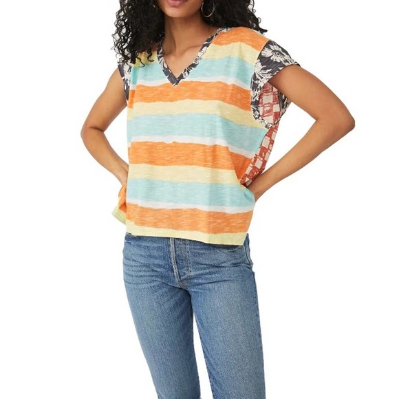 Free People Dolman Mixed Print T-Shirt Tee Size Medium NWT - Picture 1 of 11